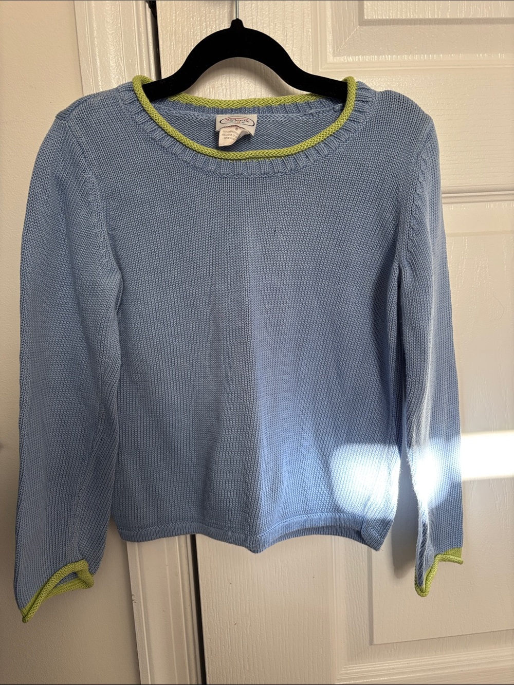 Talbots Light Blue Sweater with Lime Trim